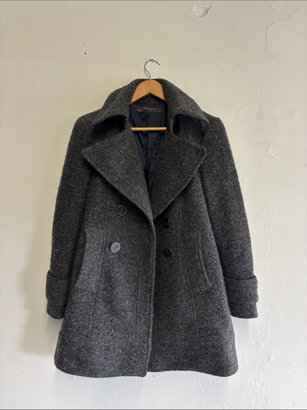 Zara Dark Gray Wool Blend Pea Coat